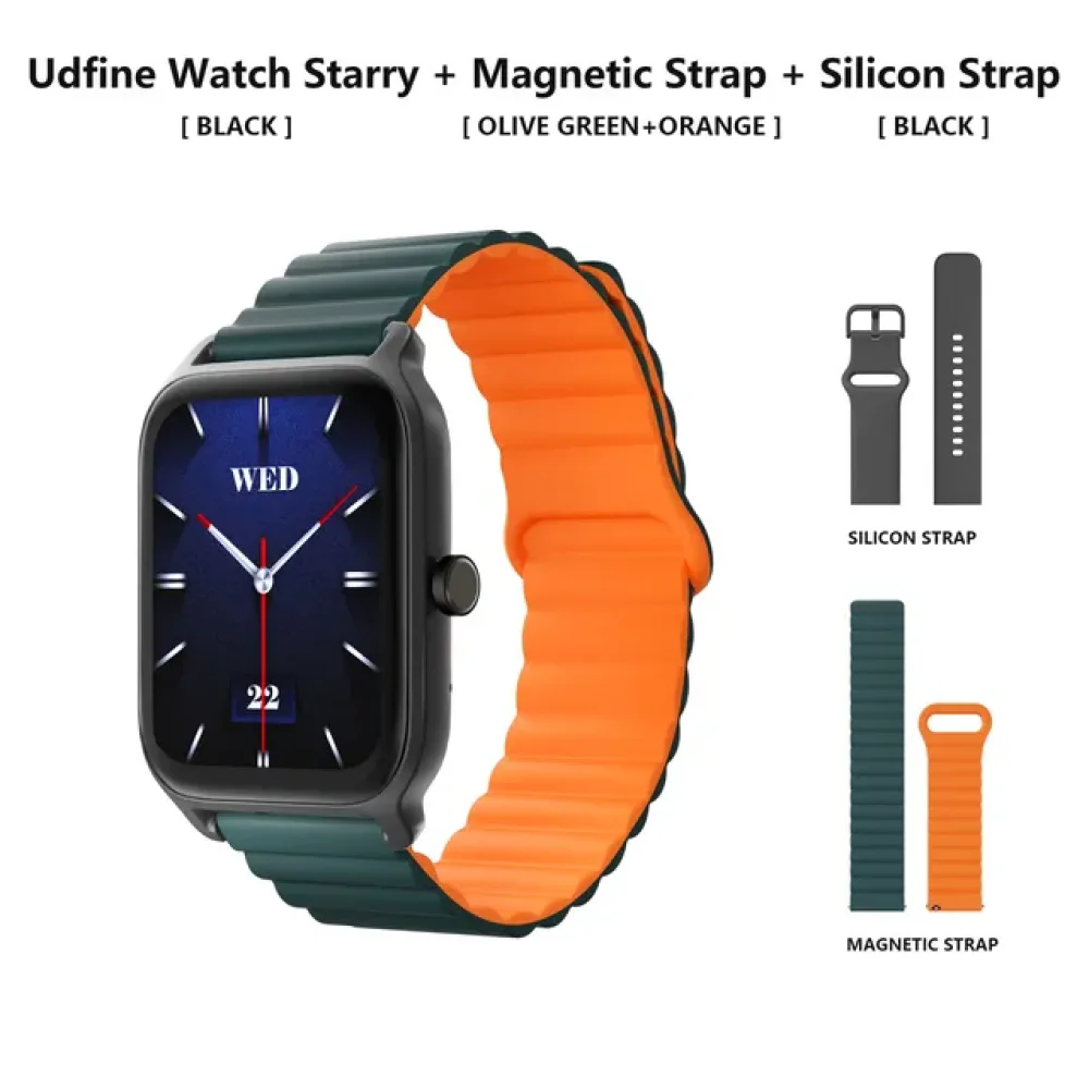 Udfine Watch Starry 1.8” HD Display Bluetooth Call Alexa Smartwatch Double Straps – Black Color